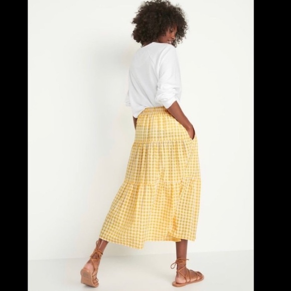 Old Navy Womens Gingham Tiered Maxi Skirt Size 2X Cottagecore Preppy Seersucker - Picture 2 of 16